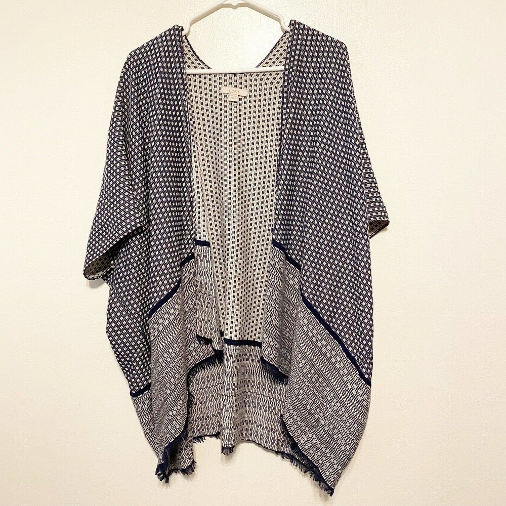 LOFT Navy and White Open Front Sweater/Wrap